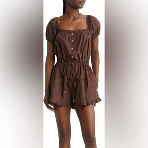 Free People Brown Button-Front Romper